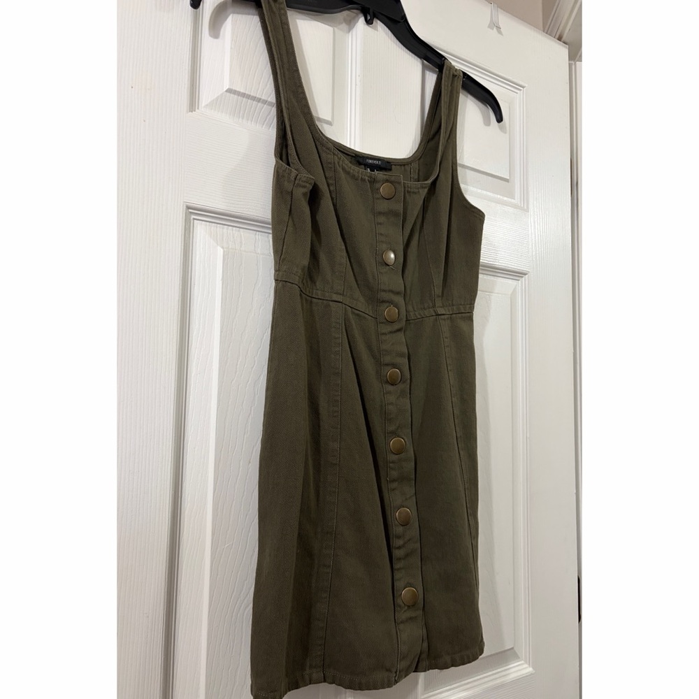 Forever 21 Olive Button-Front Mini Dress